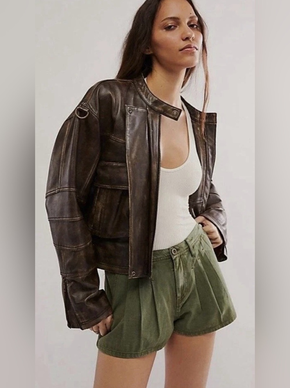 Free People Nora Mini Trouser Shorts Casual Mid Rise Boho Size 6 Green Preppy